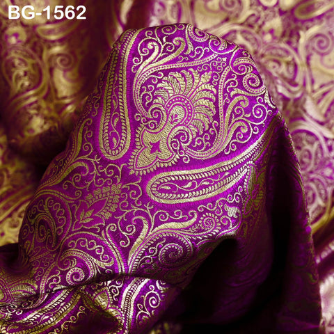 Purple Brocade Fabric by the Yard Wedding Dress Fabric Banaras brocade for evening jacket Indian Blended Silk Curtains Home Décor Costume
