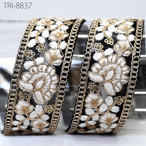 9 Yard Black 4cm Embroidery Trims Ribbon Border Embroidered Fabric Gift Wrapping Saree DIY Crafting Christmas Decoration Embellishment Trim