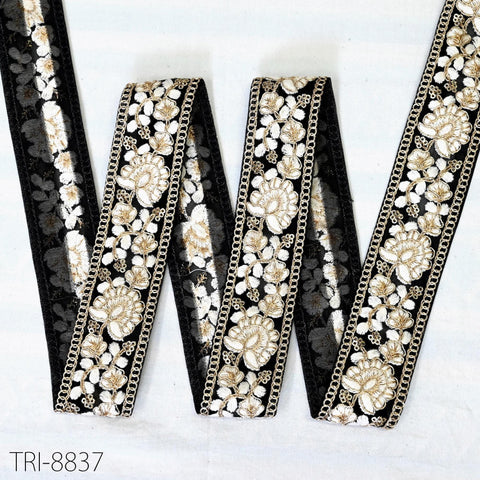 9 Yard Black 4cm Embroidery Trims Ribbon Border Embroidered Fabric Gift Wrapping Saree DIY Crafting Christmas Decoration Embellishment Trim