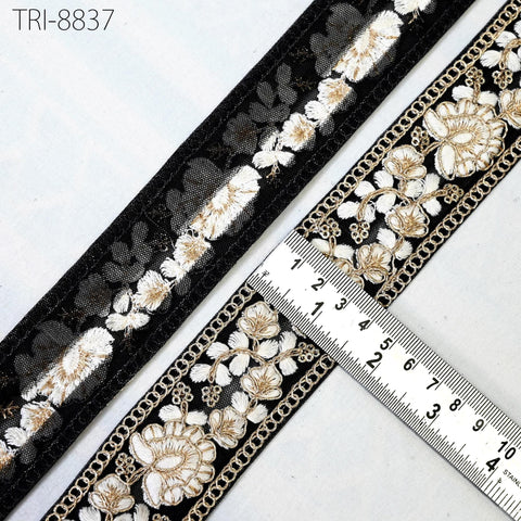 9 Yard Black 4cm Embroidery Trims Ribbon Border Embroidered Fabric Gift Wrapping Saree DIY Crafting Christmas Decoration Embellishment Trim