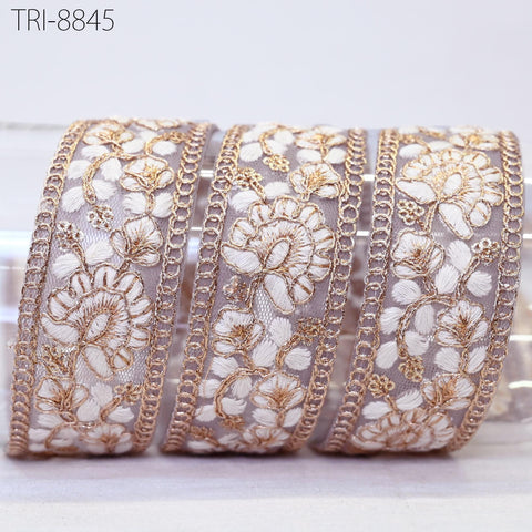 9 Yard Mauve 40mm Embroidery Trims Ribbon Border Embroidered Fabric Gift Wrapping Saree DIY Crafting Christmas Decoration Embellishment Trim