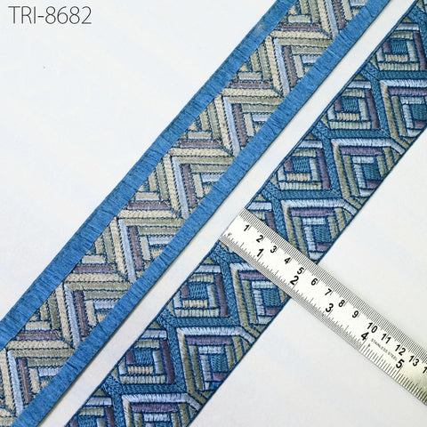 9 Yard 5cm Blue Embroidery Ribbon Trims Embellishment Embroidered Saree Border Costumes Crafting Sewing Beach Bags Tote Pouche Wall Hangings
