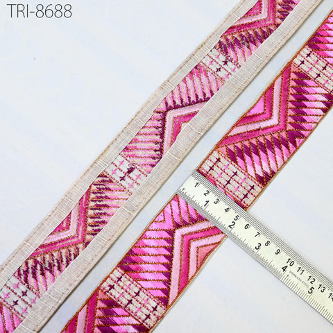 9 Yard Magenta 5cm Sari Border Embroidery Trim Embroidered Saree Ribbon Embellishments Sewing Crafting Costumes Headband Dog Collar Tote Bag
