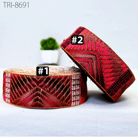 9 Yard Red 5cm Embellishment Trimming Embroidery Border Embroidered Fabric Trim Gift Wrapping Saree Ribbon DIY Crafting Christmas Decoration