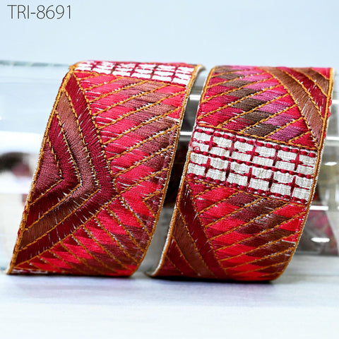 9 Yard Red 5cm Embellishment Trimming Embroidery Border Embroidered Fabric Trim Gift Wrapping Saree Ribbon DIY Crafting Christmas Decoration