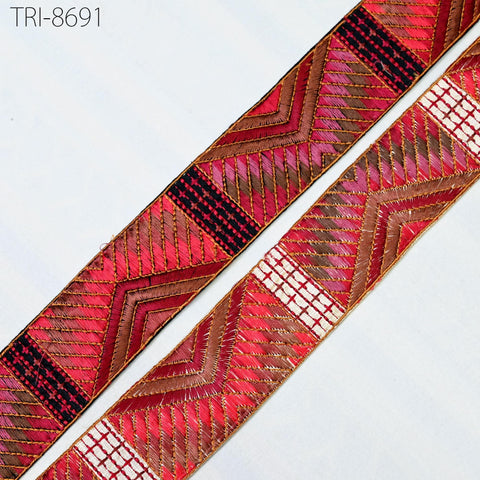 9 Yard Red 5cm Embellishment Trimming Embroidery Border Embroidered Fabric Trim Gift Wrapping Saree Ribbon DIY Crafting Christmas Decoration