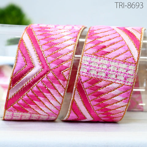 9 Yard Pink 5cm Sari Border Embroidery Trim Embroidered Saree Ribbon Embellishments Sewing Crafting Costumes Headband Dog Collar Tote Bags