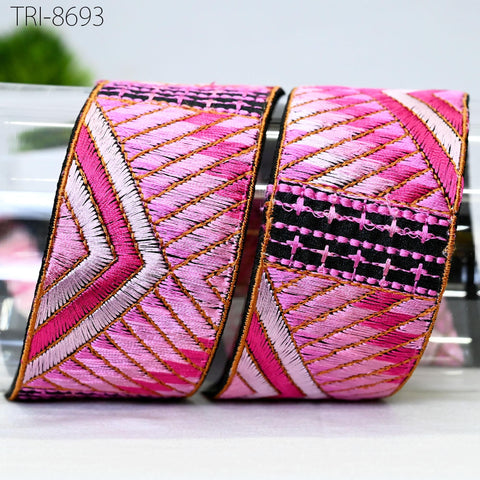 9 Yard Pink 5cm Sari Border Embroidery Trim Embroidered Saree Ribbon Embellishments Sewing Crafting Costumes Headband Dog Collar Tote Bags