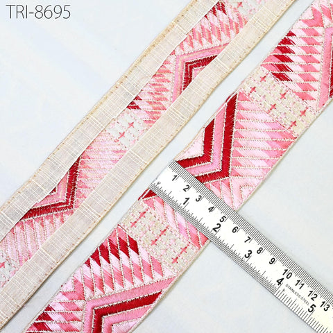 9 Yard Red 5cm Embroidery Border Trim Embellishment Trimming Embroidered Fabric Gift Wrapping Saree Ribbon DIY Crafting Christmas Decoration