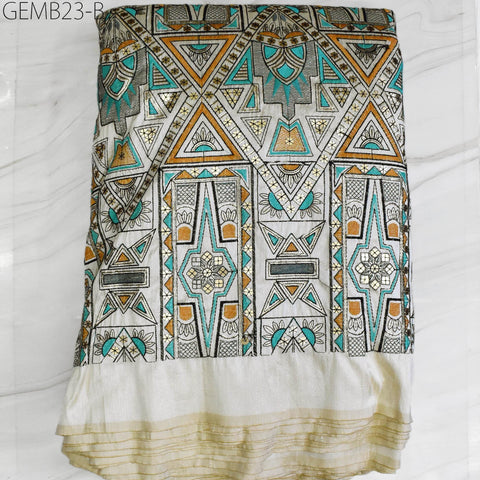 Beige Sequins Embroidered Fabric by the yard Sewing DIY Crafting Indian Embroidery Wedding Dress Costumes Dolls Cushion Covers Blouse Blazer