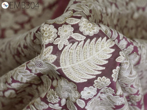 Mauve Indian Embroidered Fabric by the Yard Georgette Embroidery Sewing Curtain DIY Crafting Summer Women Dress Material Drapery Home Decor