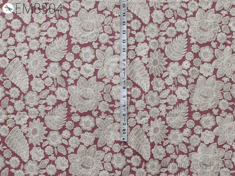 Mauve Indian Embroidered Fabric by the Yard Georgette Embroidery Sewing Curtain DIY Crafting Summer Women Dress Material Drapery Home Decor