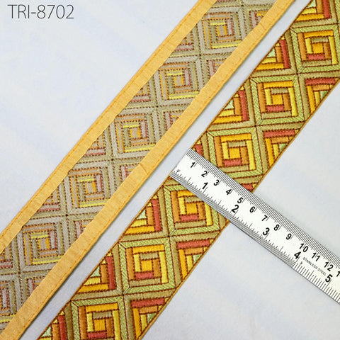 3 Yard Yellow Embroidery Ribbon Trims Embellishment Embroidered Saree Border Costumes Crafting Sewing Beach Bag Tote Pouche Wall Hanging 5cm