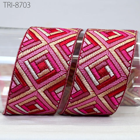 9 Yard Red 5cm Embroidery Trim Ribbon Indian Sari Border Embroidered Crafting Sewing Costumes Tablecloth Lampshades making Home Decor Trim
