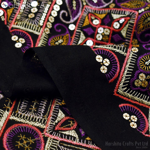 Black Indian Embroidered Flex Cotton Fabric by the Yard Embroidery Summer Dresses Party Costumes Bags Cushions Table Runner Sewing Crafting