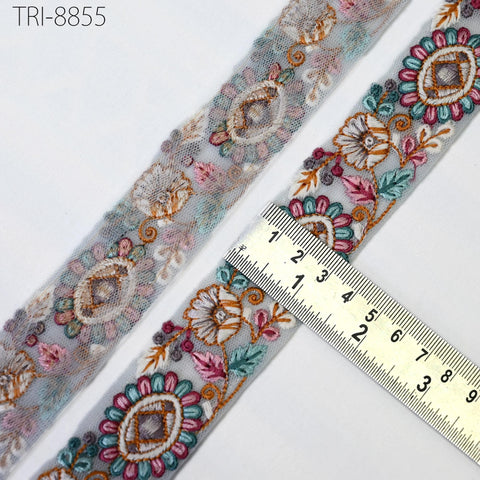 1.3 inches embroidered  trim, net fabric saree ribbon