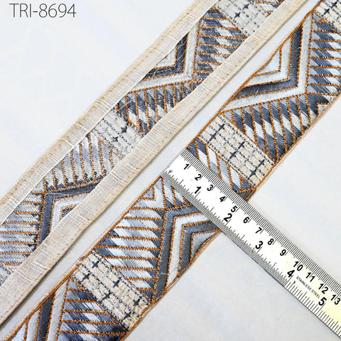 9 Yard Grey 5cm Embroidery Trims Ribbon Embellishment Embroidered Fabric Saree Costumes Border Crafting Sewing Beach Bags, Hats, Belts, Gift