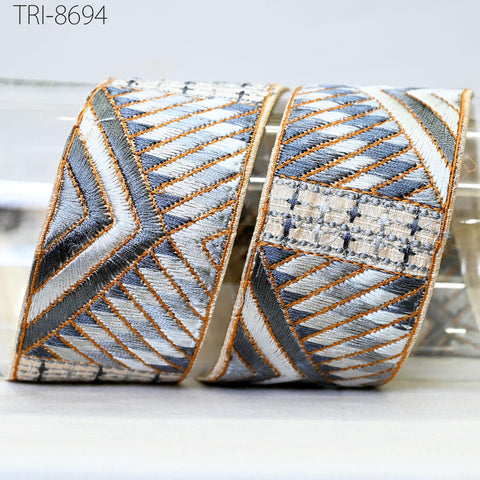 9 Yard Grey 5cm Embroidery Trims Ribbon Embellishment Embroidered Fabric Saree Costumes Border Crafting Sewing Beach Bags, Hats, Belts, Gift