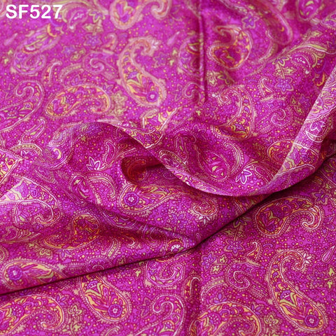 Indian Fuchsia Soft Pure Printed Silk Saree Fabric By The Yard Wedding Dresses Bridesmaid Party Costumes DIY Crafting Drapery Sari Sewing