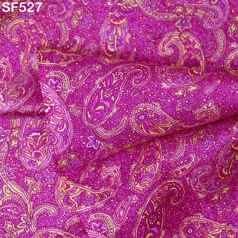 Indian Fuchsia Soft Pure Printed Silk Saree Fabric By The Yard Wedding Dresses Bridesmaid Party Costumes DIY Crafting Drapery Sari Sewing