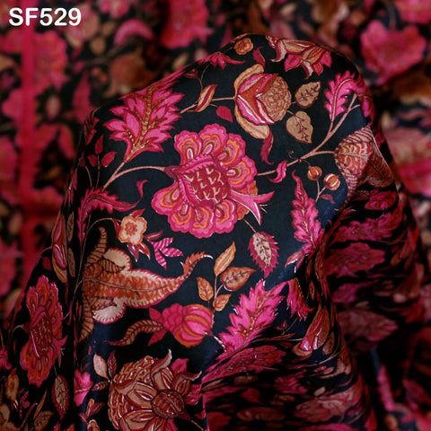 Red Pure Habotai Printed Silk by the Yard Indian Saree Soft Flowy Fabric Wedding Dresses Bridesmaid Costumes Crafting Sewing Scarves