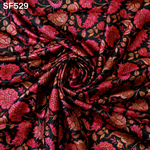 Red Pure Habotai Printed Silk by the Yard Indian Saree Soft Flowy Fabric Wedding Dresses Bridesmaid Costumes Crafting Sewing Scarves