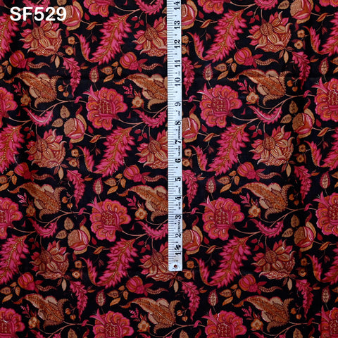 Red Pure Habotai Printed Silk by the Yard Indian Saree Soft Flowy Fabric Wedding Dresses Bridesmaid Costumes Crafting Sewing Scarves