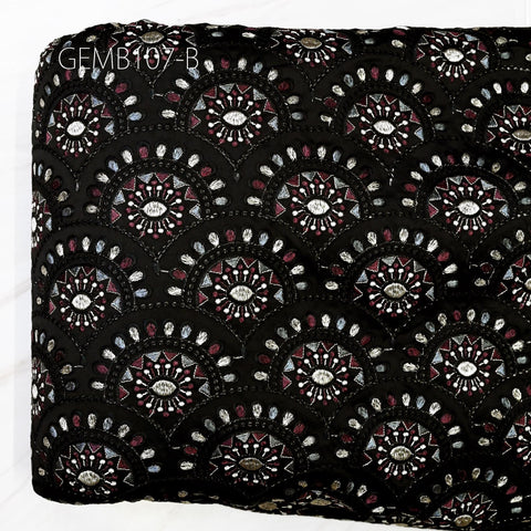 Wedding Dresses Material Indian Black Embroidered Fabric by the yard Sewing DIY Crafting Embroidery Costumes Cushion Covers Table Runners