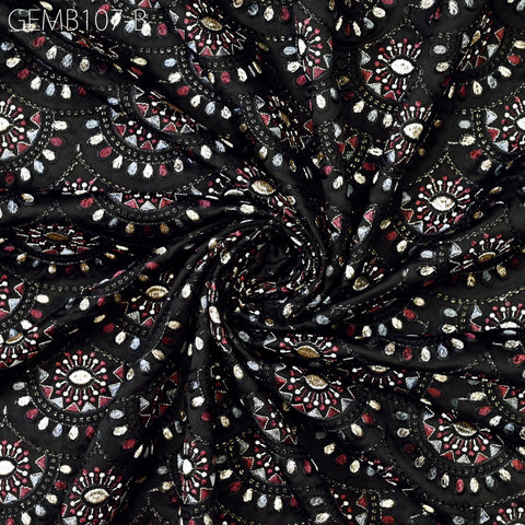 Wedding Dresses Material Indian Black Embroidered Fabric by the yard Sewing DIY Crafting Embroidery Costumes Cushion Covers Table Runners