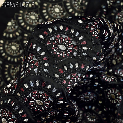 Wedding Dresses Material Indian Black Embroidered Fabric by the yard Sewing DIY Crafting Embroidery Costumes Cushion Covers Table Runners