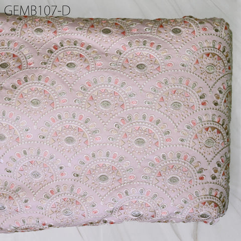 Indian Pink Embroidered Fabric by the yard Sewing DIY Crafting Embroidery Wedding Dresses Costumes Dolls Bags Cushion Covers Table Runners