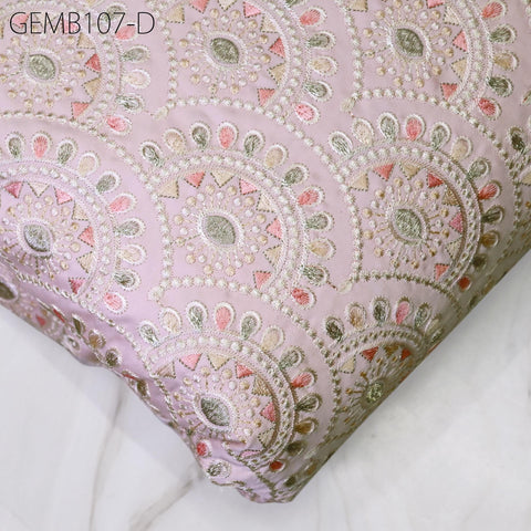Indian Pink Embroidered Fabric by the yard Sewing DIY Crafting Embroidery Wedding Dresses Costumes Dolls Bags Cushion Covers Table Runners