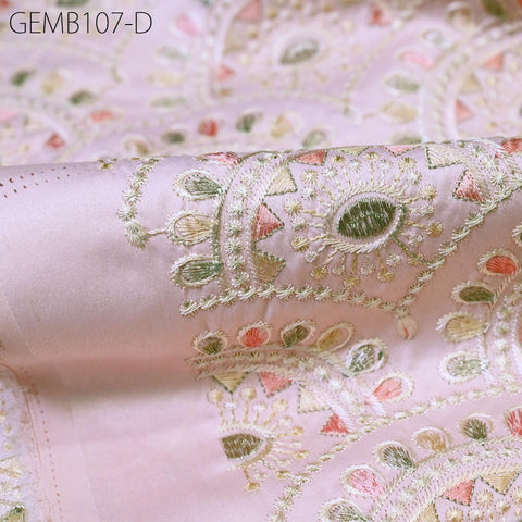 Indian Pink Embroidered Fabric by the yard Sewing DIY Crafting Embroidery Wedding Dresses Costumes Dolls Bags Cushion Covers Table Runners