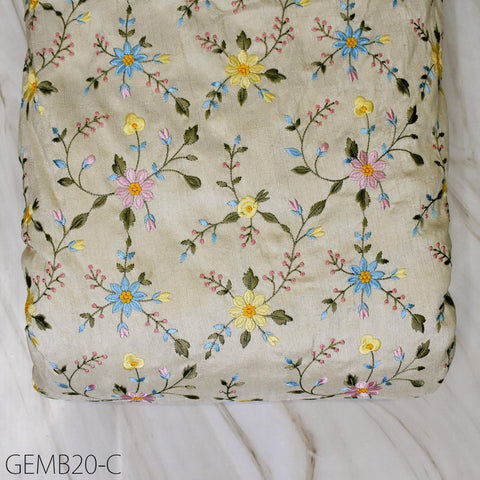 Beige Floral Indian Embroidered Fabric by the yard Sewing DIY Crafting Embroidery Wedding Dress Theatrical Costumes Waistcoat Cushion Cover