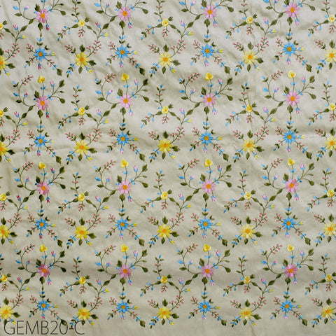 Beige Floral Indian Embroidered Fabric by the yard Sewing DIY Crafting Embroidery Wedding Dress Theatrical Costumes Waistcoat Cushion Cover