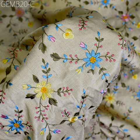 Beige Floral Indian Embroidered Fabric by the yard Sewing DIY Crafting Embroidery Wedding Dress Theatrical Costumes Waistcoat Cushion Cover