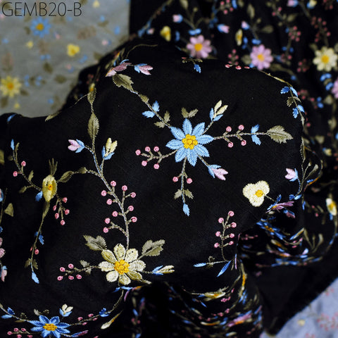 Black Indian Embroidered by the yard Fabric Sewing DIY Crafting Embroidery Wedding Dresses Costumes Dolls Bags Cushion Covers Table Runners