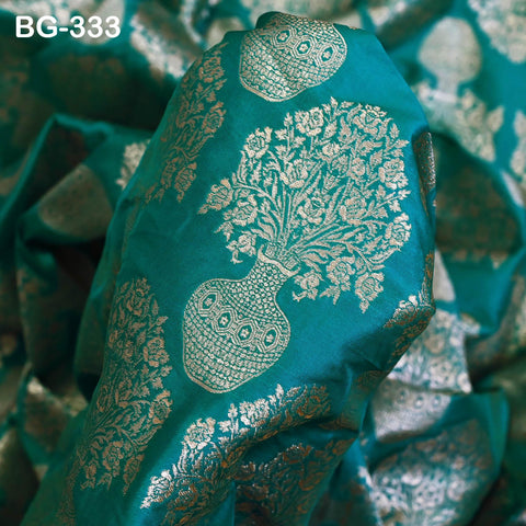 Green Brocade Fabric by the Yard Blended Indian Wedding Dresses Varanasi Crafting Sewing Costume Lehenga Valances Drapery Blouses Upholstery
