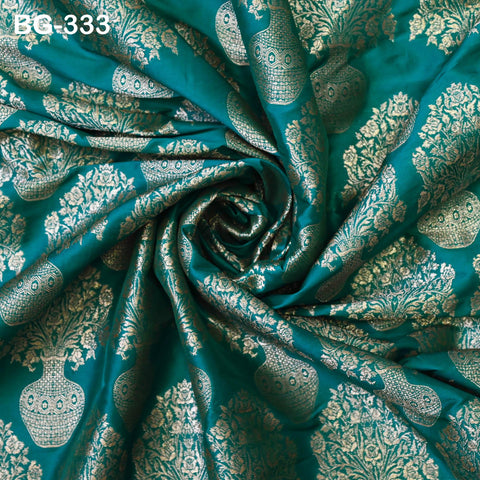 Green Brocade Fabric by the Yard Blended Indian Wedding Dresses Varanasi Crafting Sewing Costume Lehenga Valances Drapery Blouses Upholstery