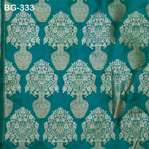 Green Brocade Fabric by the Yard Blended Indian Wedding Dresses Varanasi Crafting Sewing Costume Lehenga Valances Drapery Blouses Upholstery