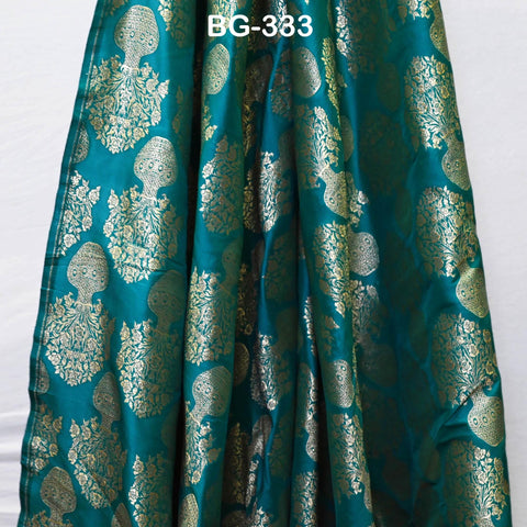 Green Brocade Fabric by the Yard Blended Indian Wedding Dresses Varanasi Crafting Sewing Costume Lehenga Valances Drapery Blouses Upholstery