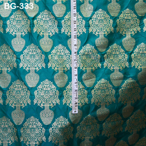 Green Brocade Fabric by the Yard Blended Indian Wedding Dresses Varanasi Crafting Sewing Costume Lehenga Valances Drapery Blouses Upholstery
