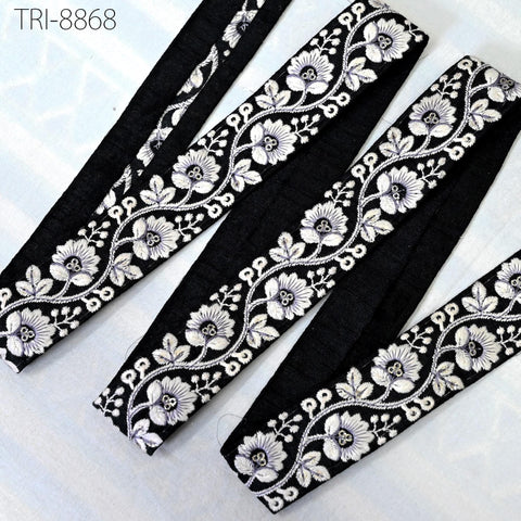 9 Yard Black Embroidery 3 cm Fabric Trim Cushion Covers Embellishment Embroidered Saree Ribbon Sewing Border Indian Wedding Dress Gown Tape