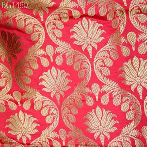 Carrot Red Banarasi Brocade Fabric by the Yard Banaras Brocade Silk Wedding Dresses Indian Crafting Sewing Costumes Skirt Home Decor Curtain