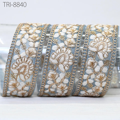 9 Yard gray 40mm Embroidery Trims Ribbon Border Embroidered Fabric Gift Wrapping Saree DIY Crafting Christmas Decoration Embellishment Trim