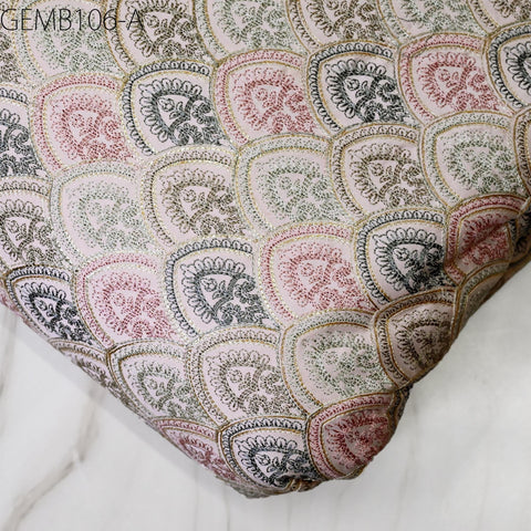 Indian Peach Embroidered Fabric by the yard Sewing DIY Crafting Embroidery Wedding Dresses Costumes Dolls Bag Cushion Covers Table Runners