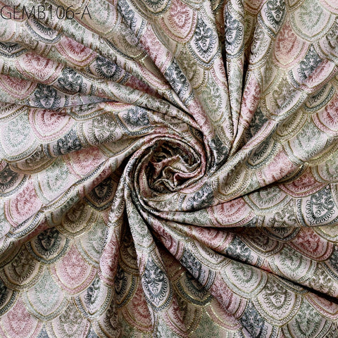 Indian Peach Embroidered Fabric by the yard Sewing DIY Crafting Embroidery Wedding Dresses Costumes Dolls Bag Cushion Covers Table Runners