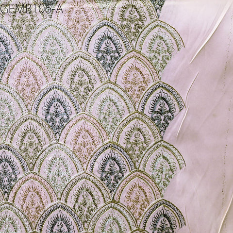 Indian Peach Embroidered Fabric by the yard Sewing DIY Crafting Embroidery Wedding Dresses Costumes Dolls Bag Cushion Covers Table Runners