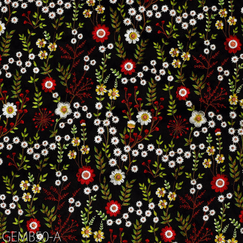 Black Embroidered Fabric by the yard Sewing DIY Crafting Indian Embroidery Wedding Dresses Costumes Dolls Bags Cushion Covers Table Runners