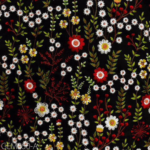 Black Embroidered Fabric by the yard Sewing DIY Crafting Indian Embroidery Wedding Dresses Costumes Dolls Bags Cushion Covers Table Runners